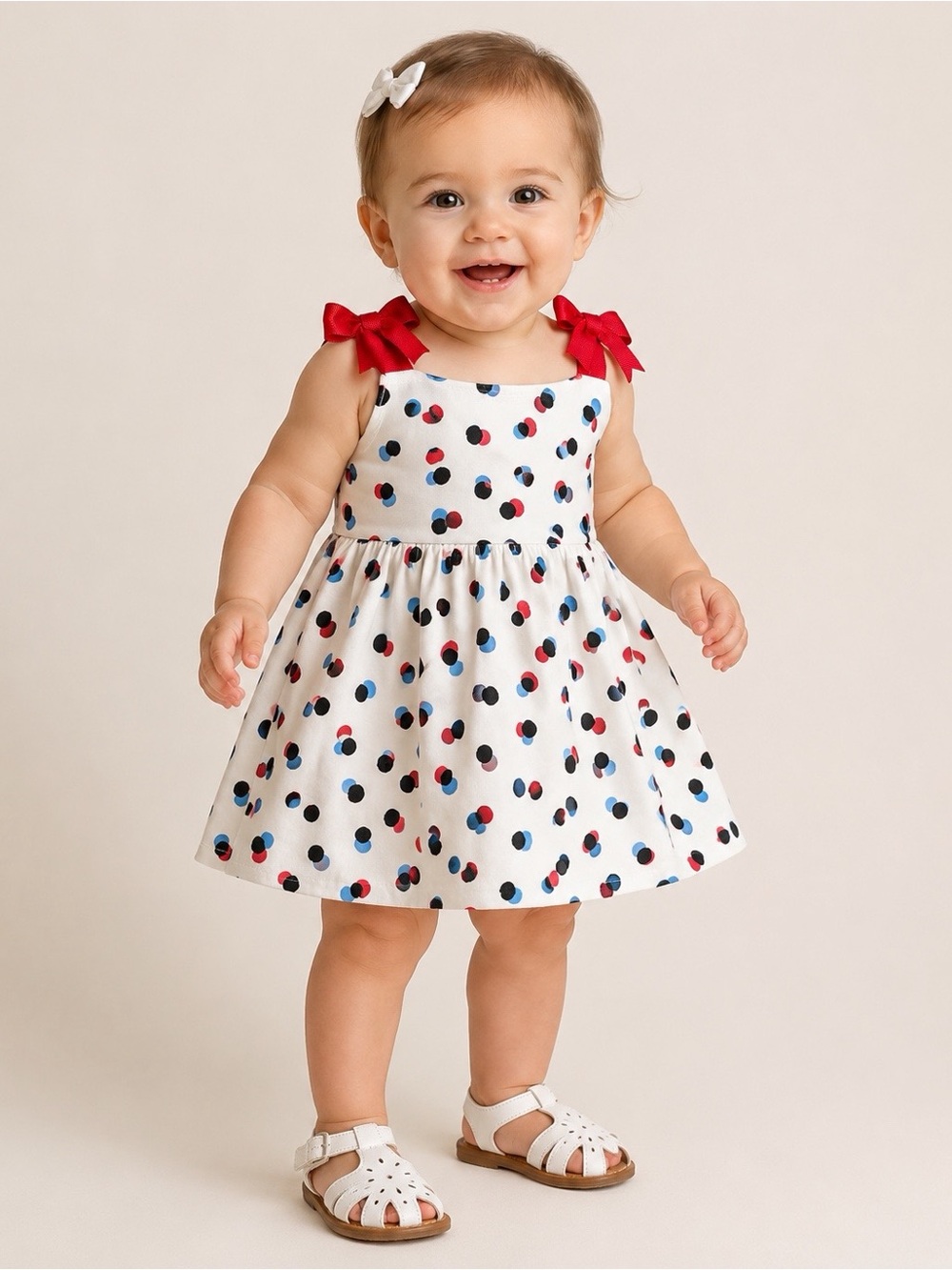 First Impressions Girls Polka Dot Sundress Sleeveless Bow 6-9 Months